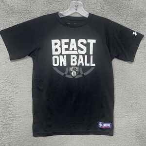 Under Armour Brooklyn Nets T Shirt Youth Size M 10-12‎ Black Beast On Ball Tee